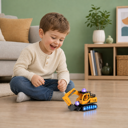 Electric Excavator Toy with Disco Ball, Music & Bump-and-Go Action