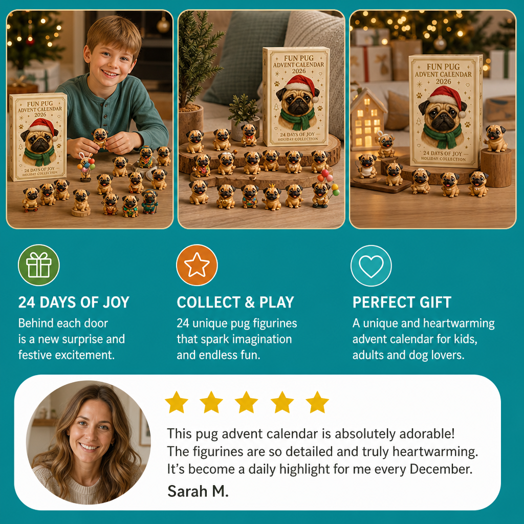 24-Day Pug Advent Calendar with Surprise Figurines