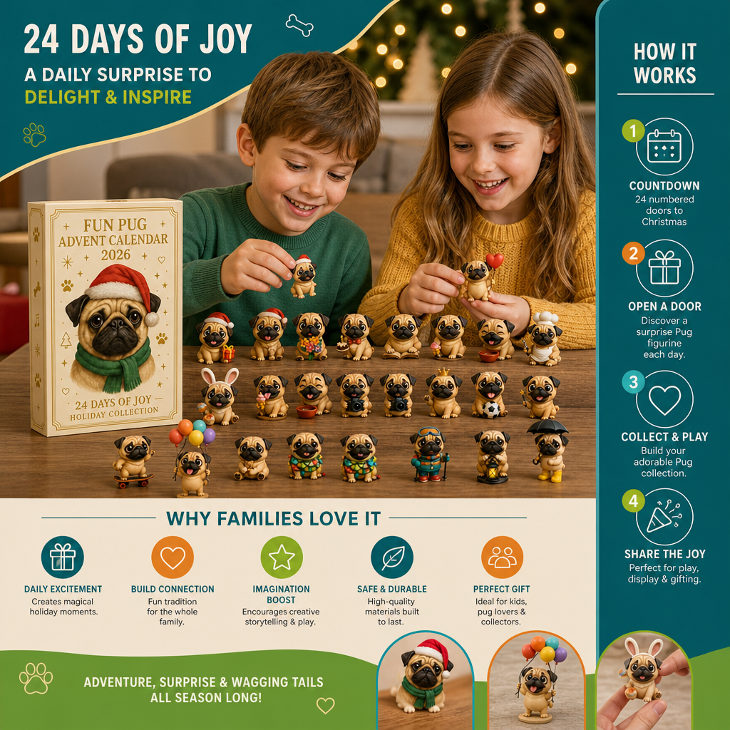 24-Day Pug Advent Calendar with Surprise Figurines