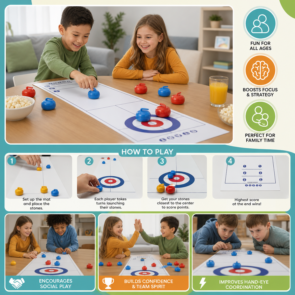 Portable Tabletop Curling Game – 2-Player Competition Set