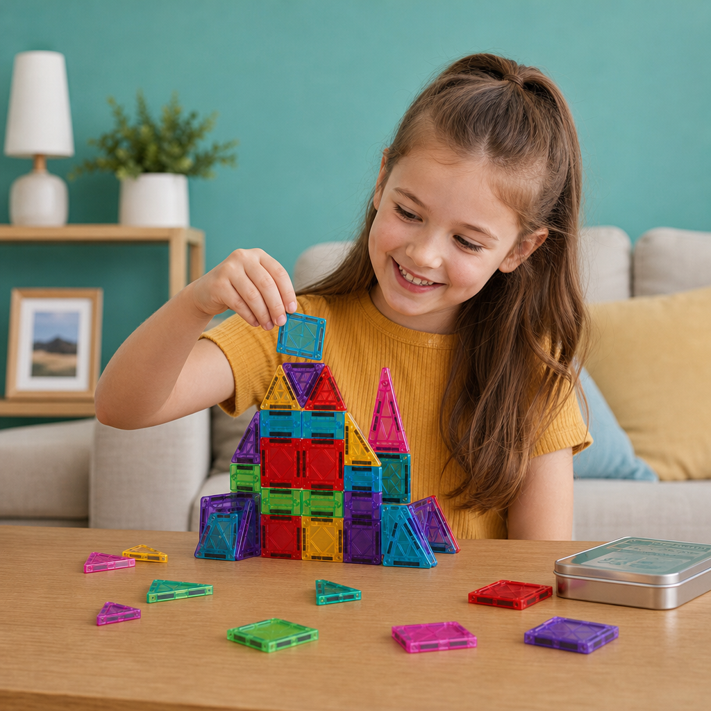Magnetic Building Blocks Set for Kids – Travel-Friendly Storage Tin
