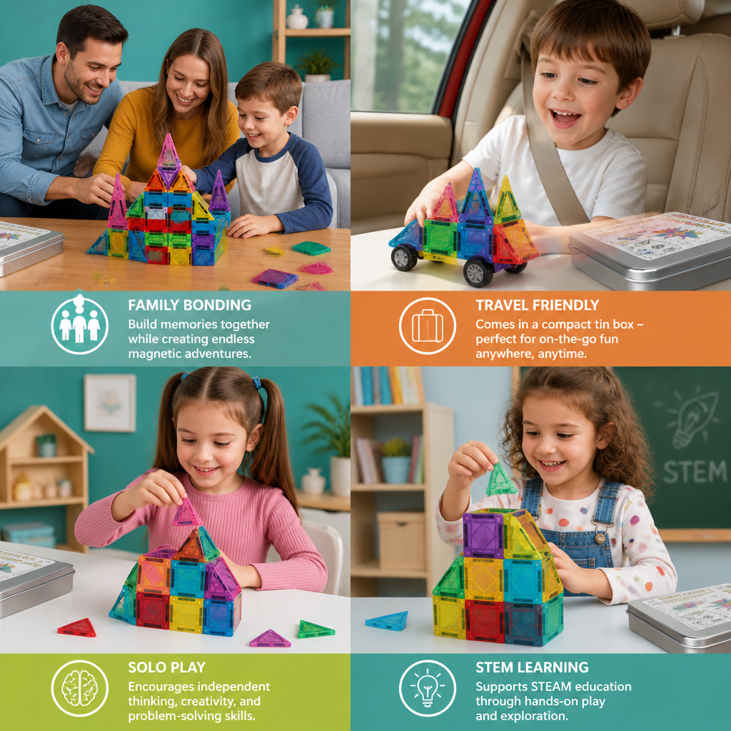 Magnetic Building Blocks Set for Kids – Travel-Friendly Storage Tin