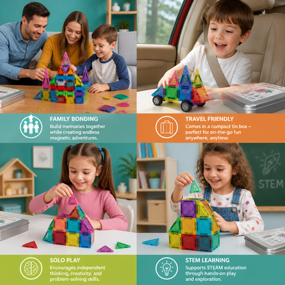 Magnetic Building Blocks Set for Kids – Travel-Friendly Storage Tin
