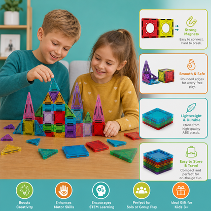 Magnetic Building Blocks Set for Kids – Travel-Friendly Storage Tin