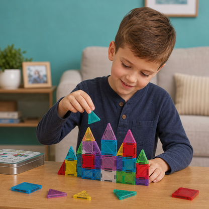 Magnetic Building Blocks Set for Kids – Travel-Friendly Storage Tin