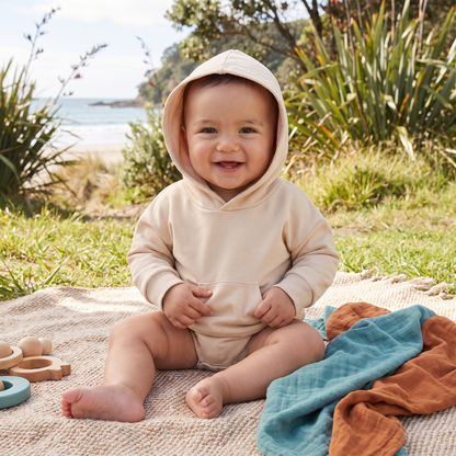 Hooded Baby Romper – Soft Long Sleeve Onesie with Front Pocket
