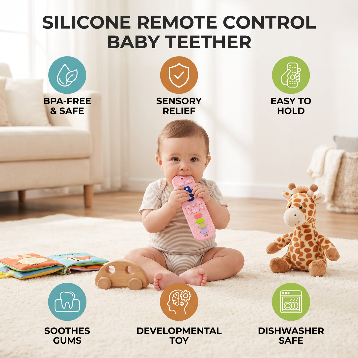 Silicone Remote Control Baby Teether – BPA-Free Sensory Chew Toy