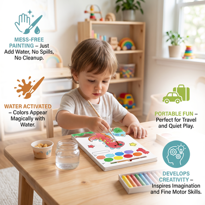 Watercolor Painting Book with Brush – Mess-Free Paint with Water Fun