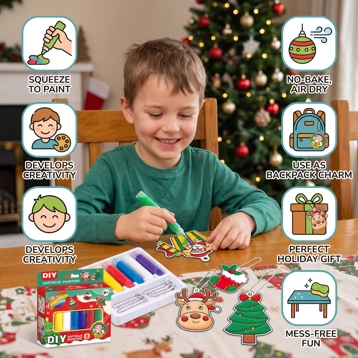 DIY Christmas No-Bake Glue Painting Ornament Craft Kit for Kids