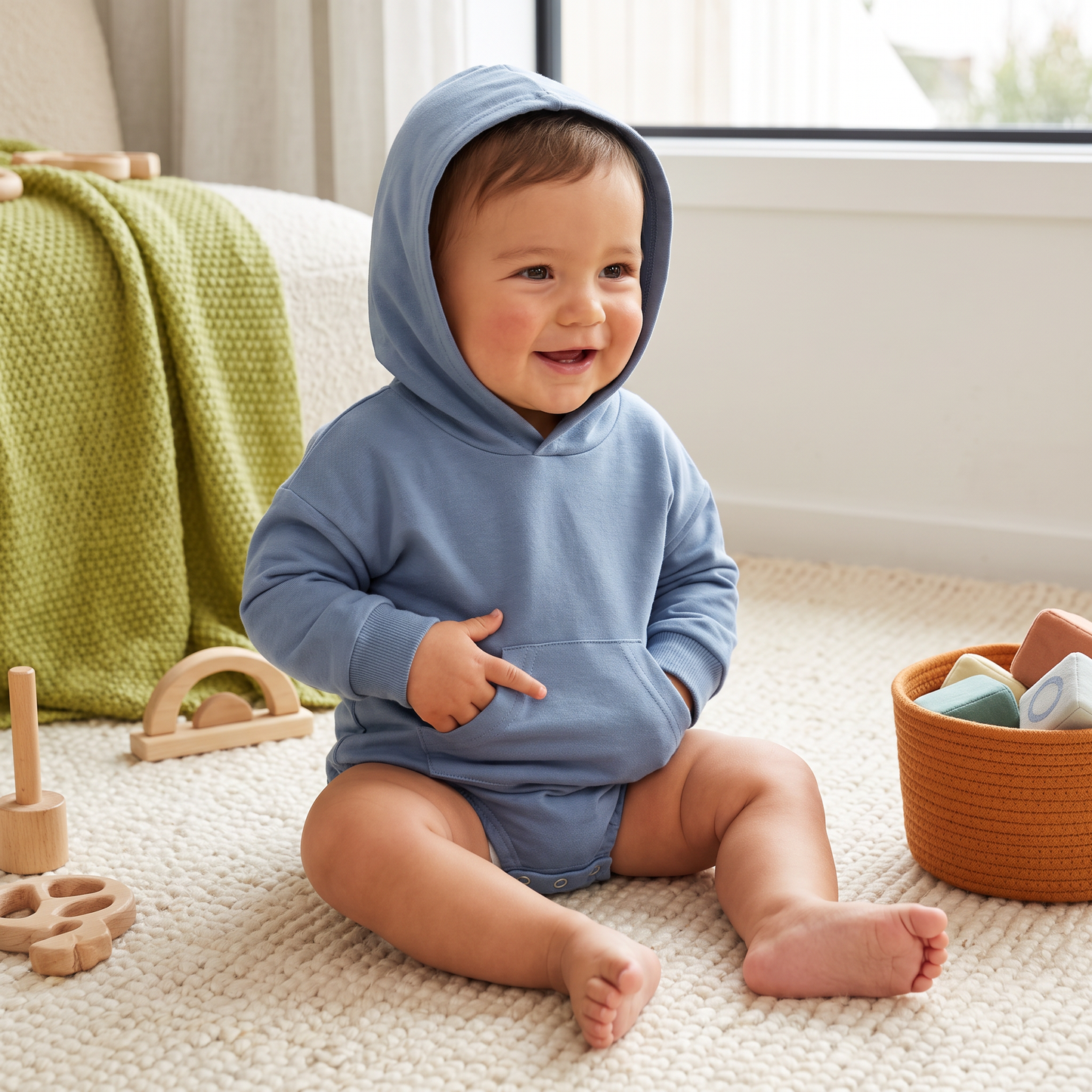 Hooded Baby Romper – Soft Long Sleeve Onesie with Front Pocket