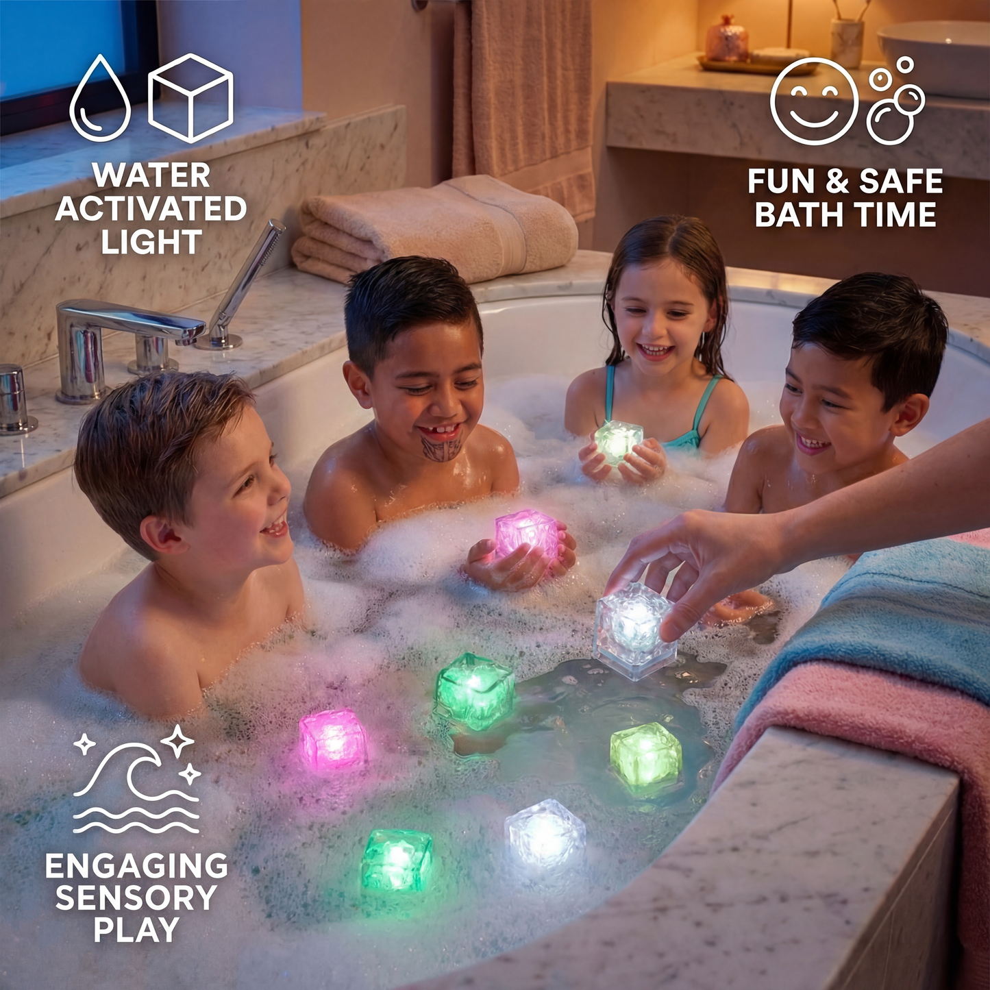 Glowing Bath Cubes Toy for Kids 6-Piece Set