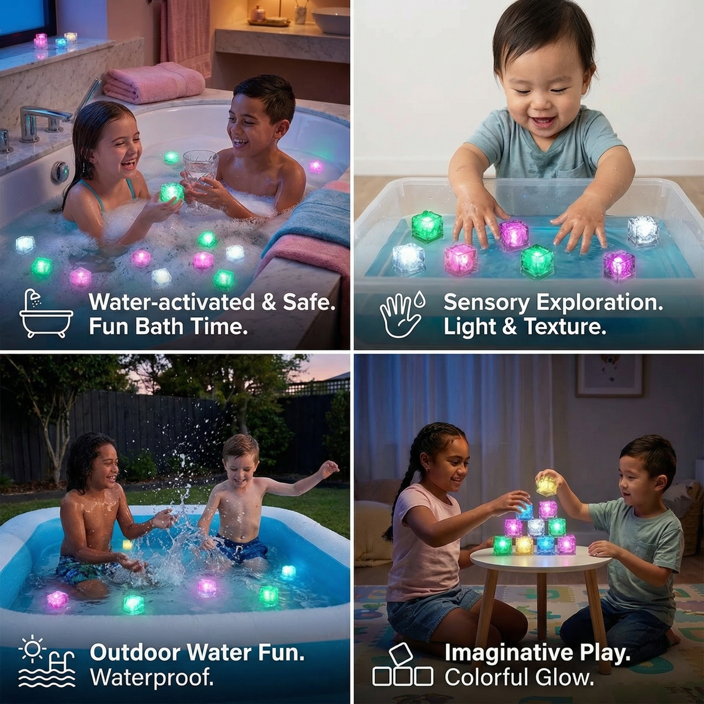 Glowing Bath Cubes Toy for Kids 6-Piece Set