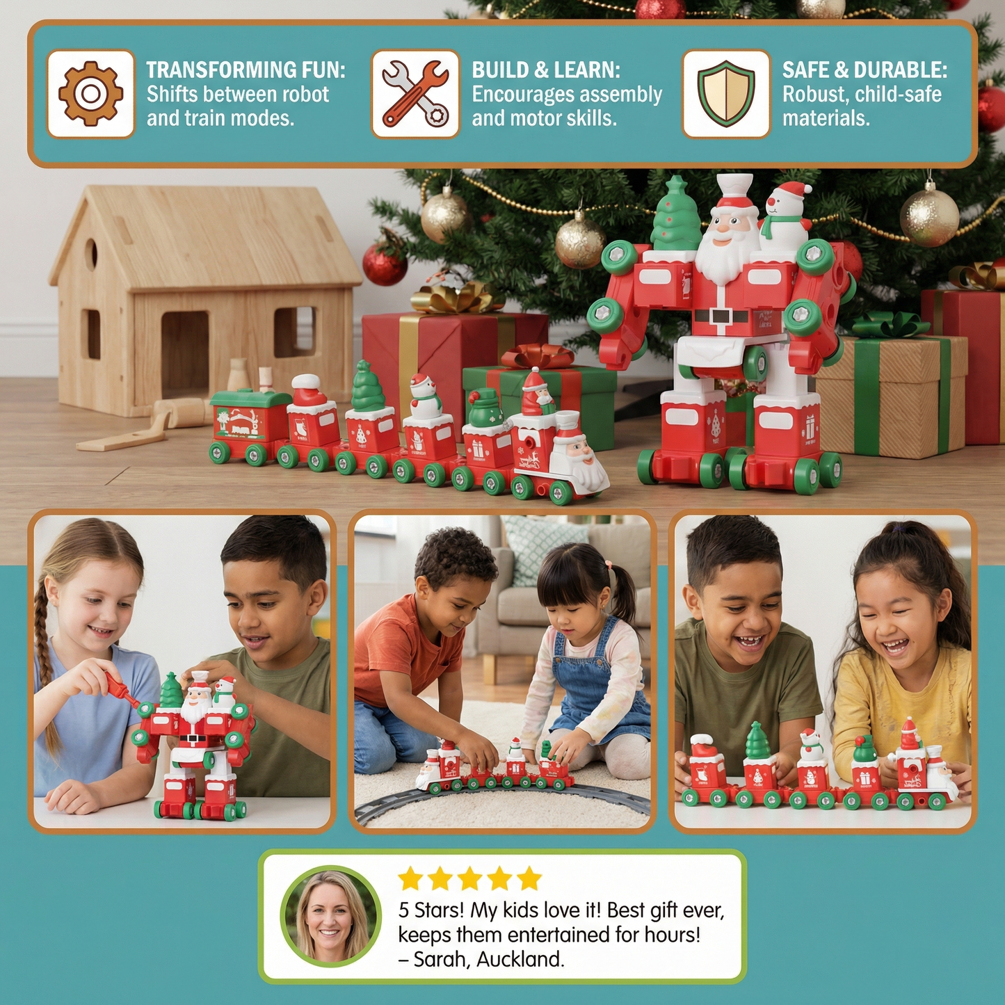 2-in-1 Transforming Christmas Train and Santa Robot