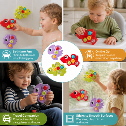 Dinosaur Suction Cup Spinner Toy for Babies & Toddlers Set of 3