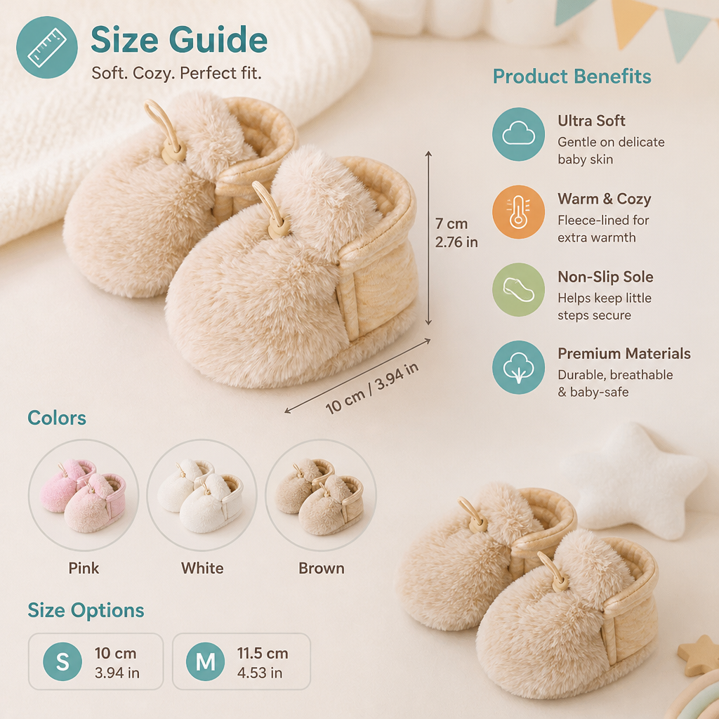 Warm & Cozy Fleece-Lined Cotton Baby Booties with Soft Soles