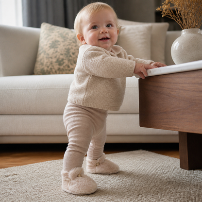 Warm & Cozy Fleece-Lined Cotton Baby Booties with Soft Soles