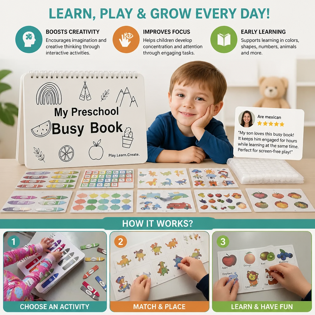 Montessori Busy Book – Reusable Preschool Learning Activity Book