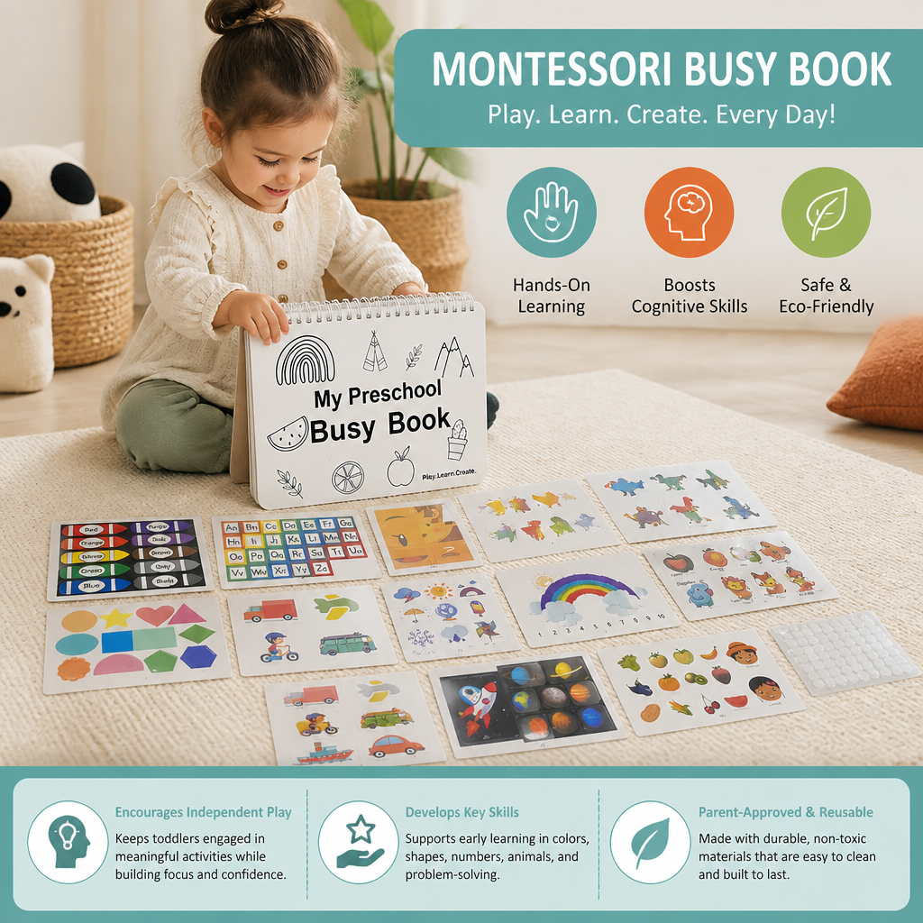 Montessori Busy Book – Reusable Preschool Learning Activity Book