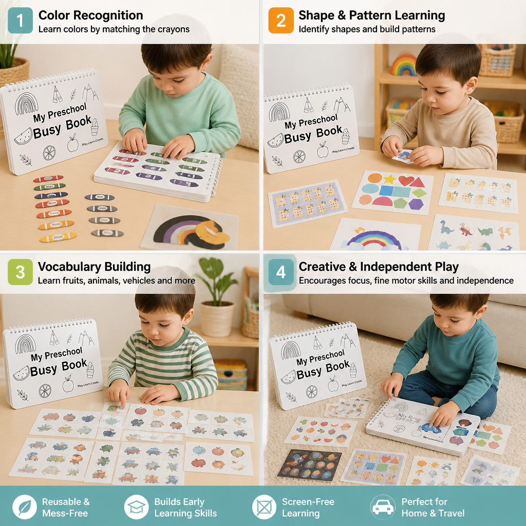 Montessori Busy Book – Reusable Preschool Learning Activity Book