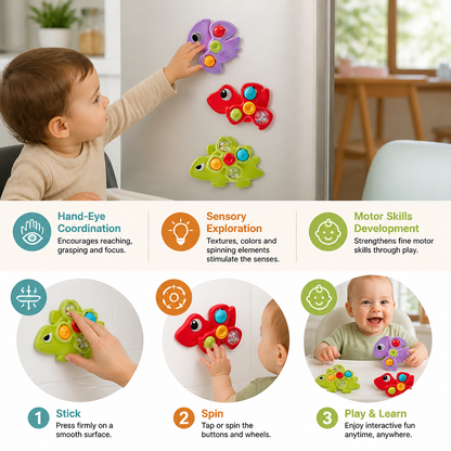 Dinosaur Suction Cup Spinner Toy for Babies & Toddlers Set of 3