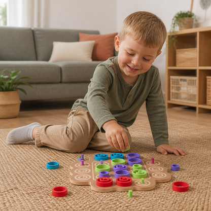 Early Educational 3-Level Wooden Tic-Tac-Toe Strategy Game