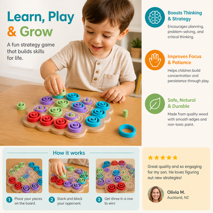 Early Educational 3-Level Wooden Tic-Tac-Toe Strategy Game