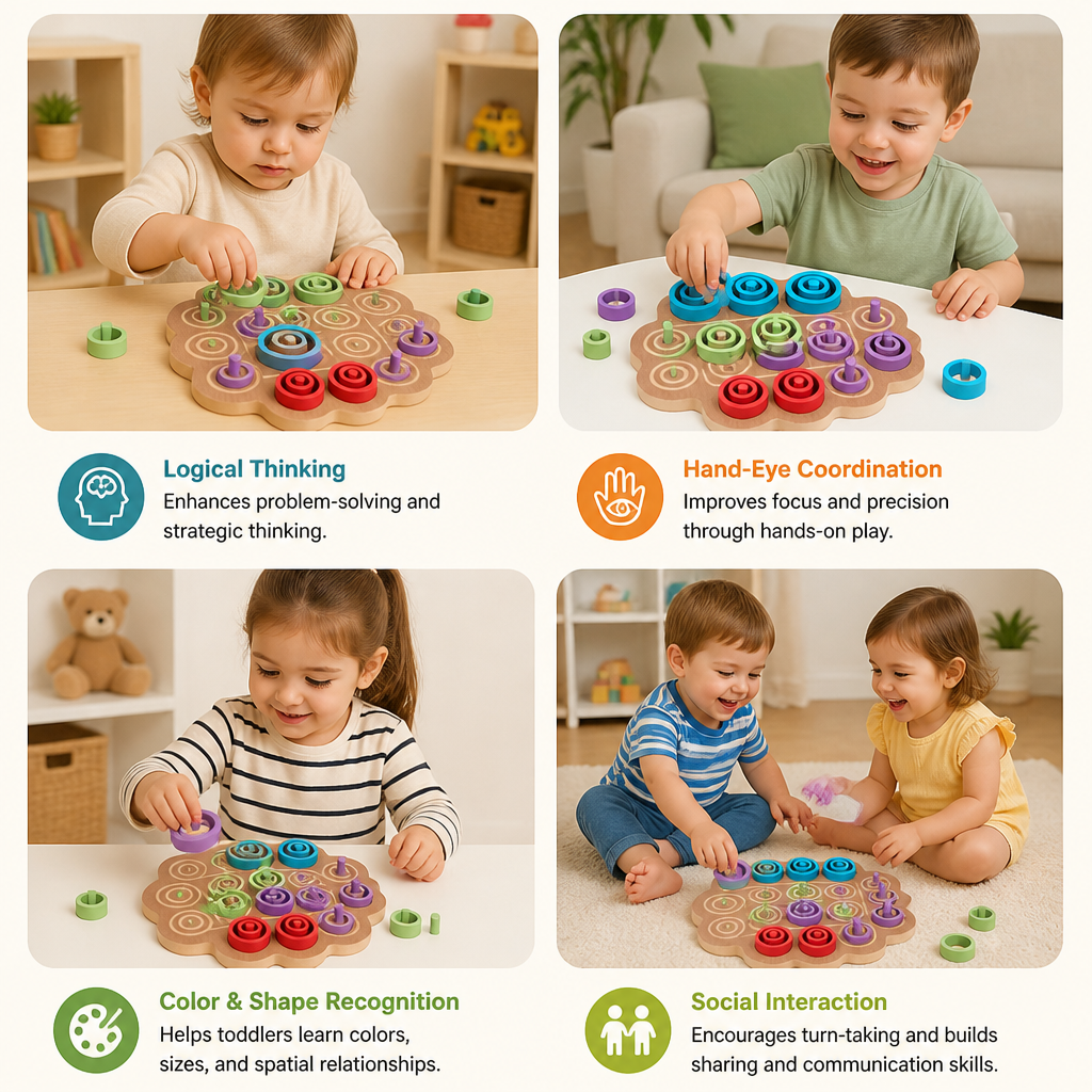 Early Educational 3-Level Wooden Tic-Tac-Toe Strategy Game