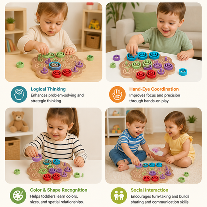 Early Educational 3-Level Wooden Tic-Tac-Toe Strategy Game