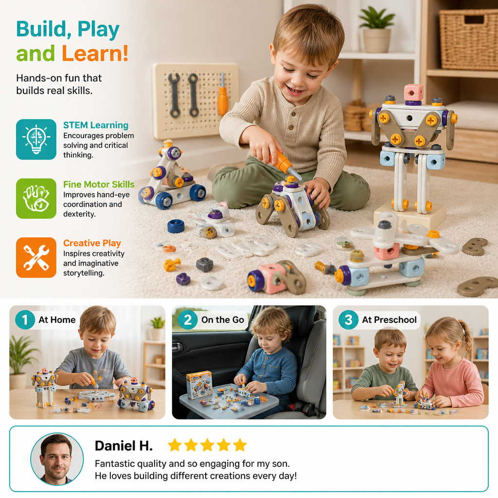 Kids’ DIY Tool Kit with Electric Drill – STEM Building Playset