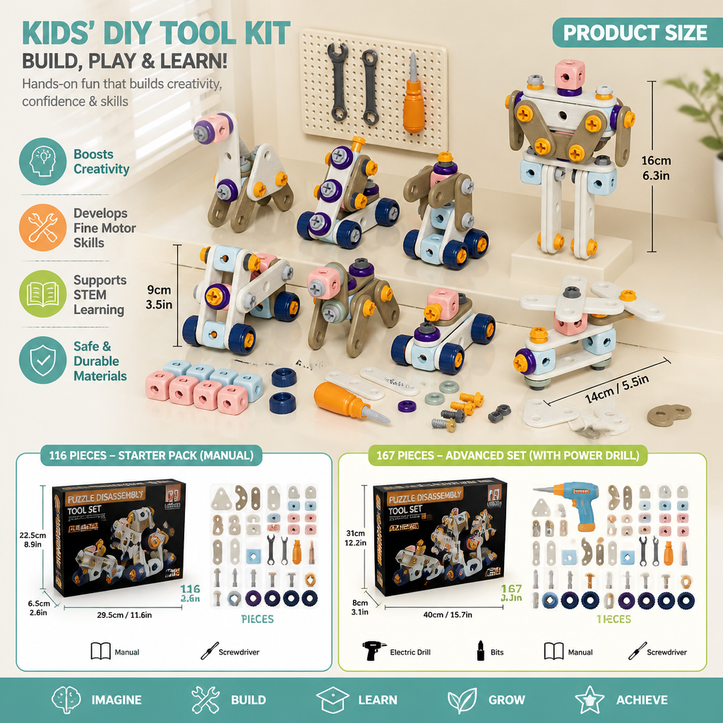 Kids’ DIY Tool Kit with Electric Drill – STEM Building Playset