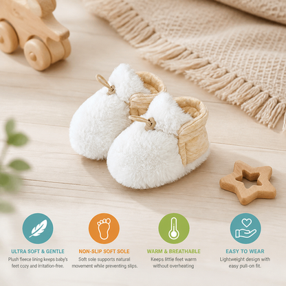 Warm & Cozy Fleece-Lined Cotton Baby Booties with Soft Soles