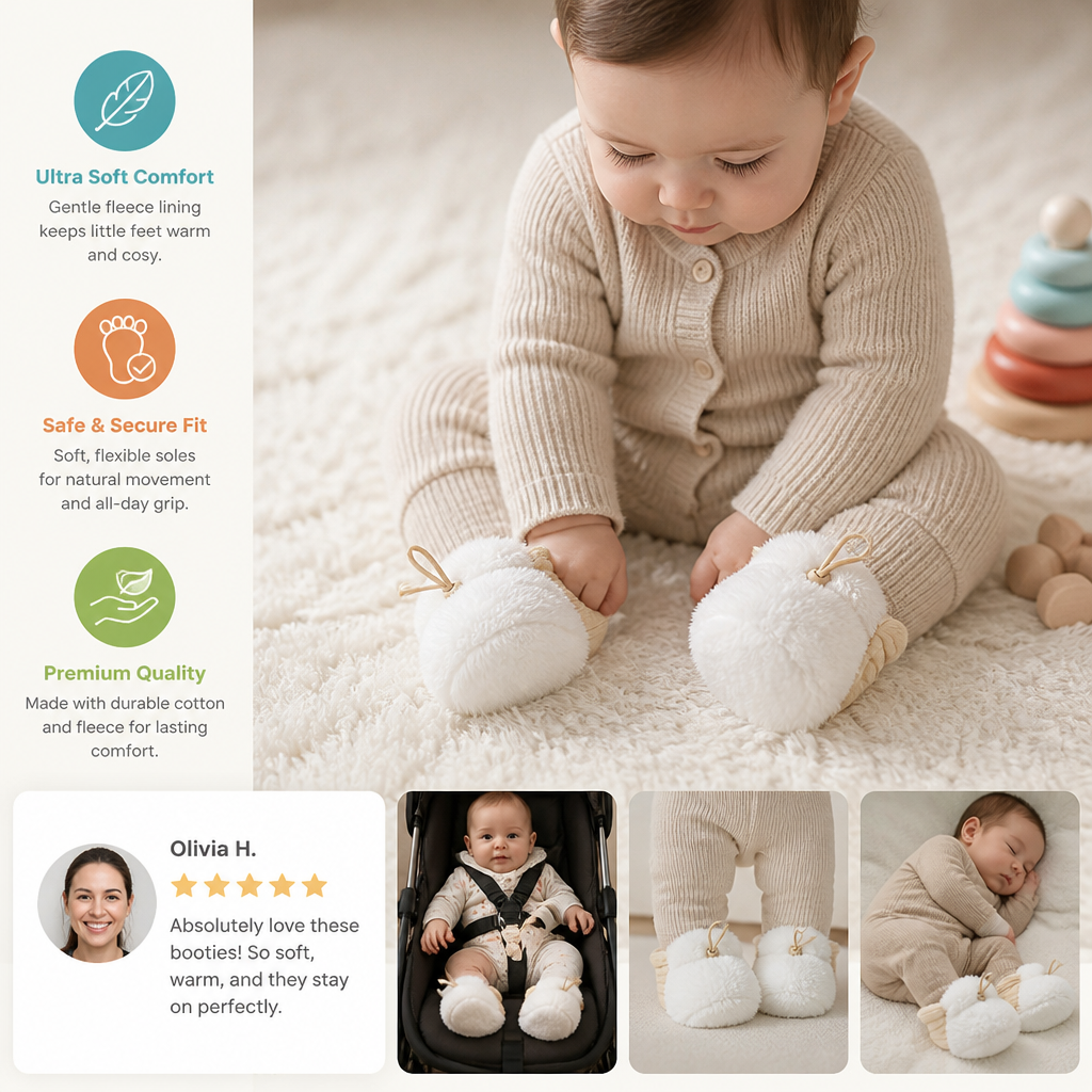 Warm & Cozy Fleece-Lined Cotton Baby Booties with Soft Soles