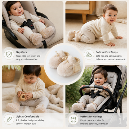 Warm & Cozy Fleece-Lined Cotton Baby Booties with Soft Soles
