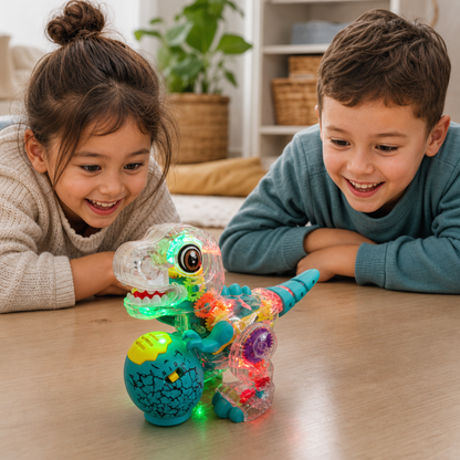 Interactive Light-Up Gear Dinosaur Toy with Music & Walking Action