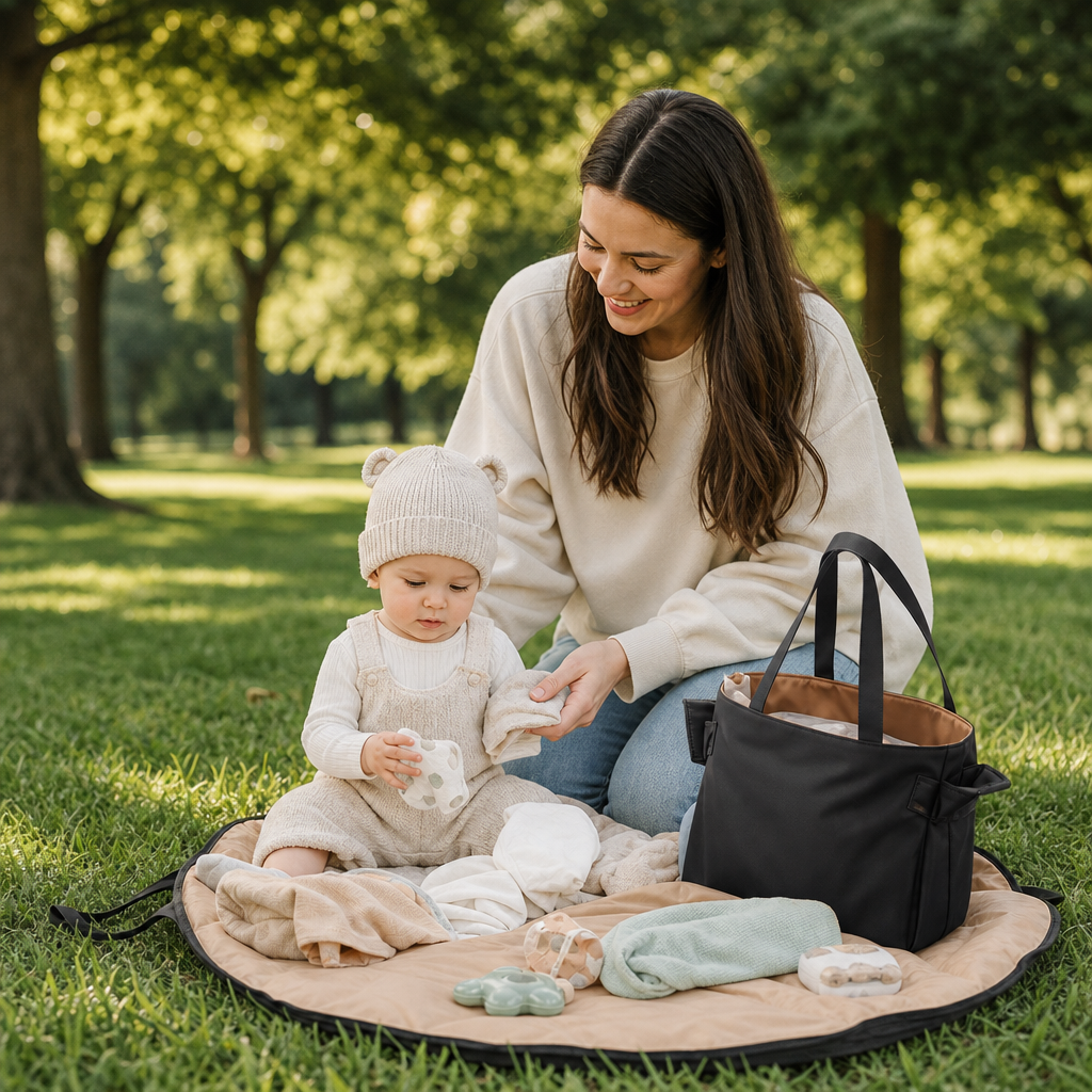 2-in-1 Folding Diaper Bag & Changing Mat – Lightweight & Spacious Travel Tote for Moms