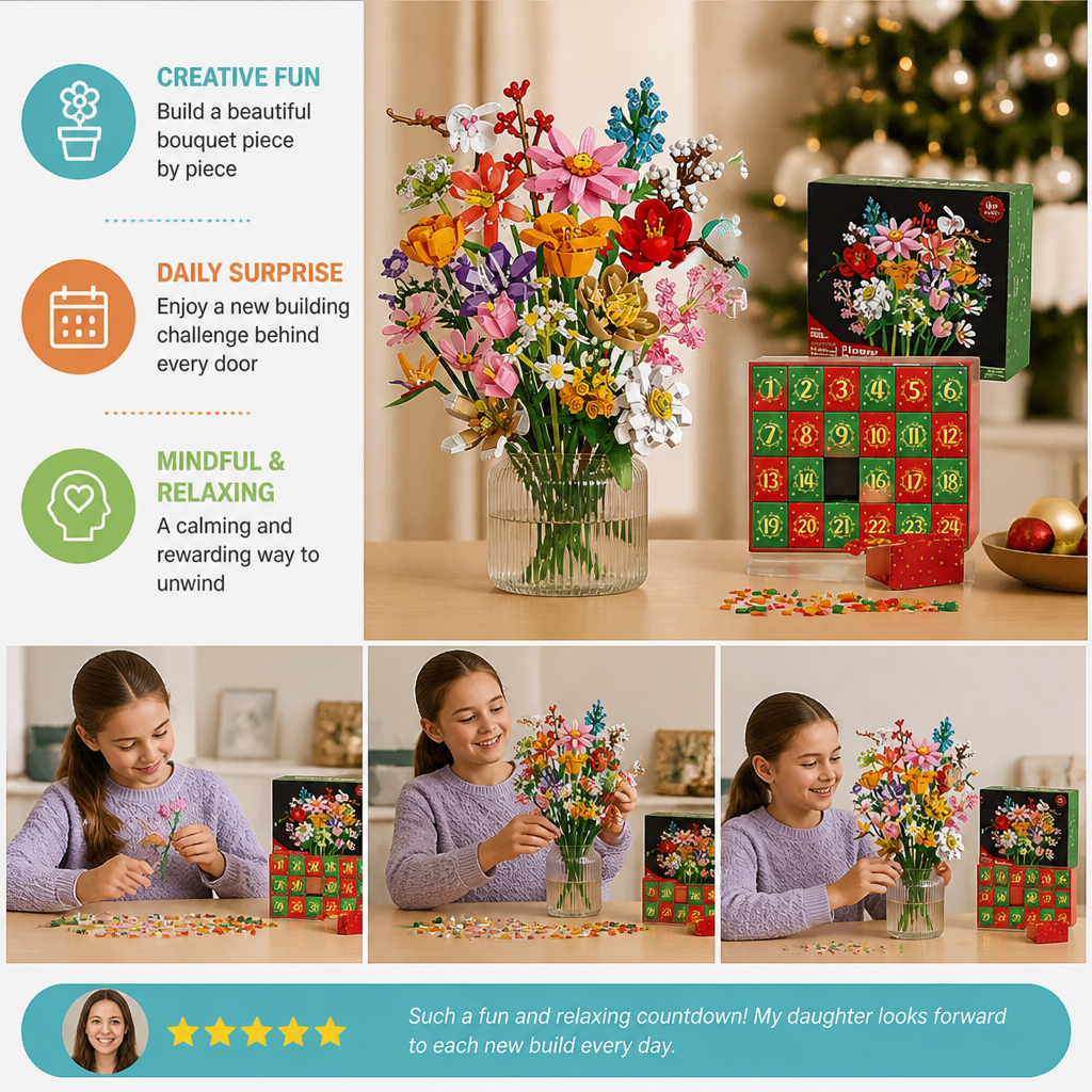 Christmas Building Block Flower Bouquet Advent Calendar