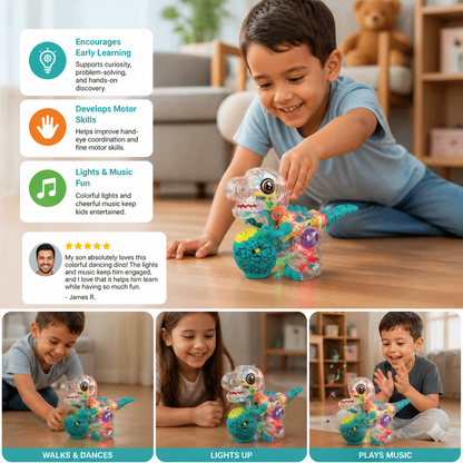 Interactive Light-Up Gear Dinosaur Toy with Music & Walking Action