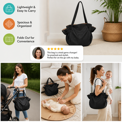 2-in-1 Folding Diaper Bag & Changing Mat – Lightweight & Spacious Travel Tote for Moms