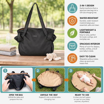 2-in-1 Folding Diaper Bag & Changing Mat – Lightweight & Spacious Travel Tote for Moms