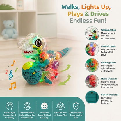 Interactive Light-Up Gear Dinosaur Toy with Music & Walking Action