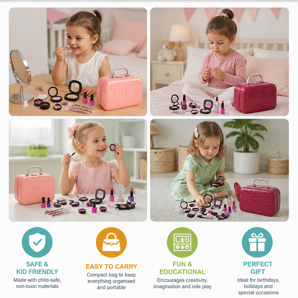 Make-up Play Set for Girls – Safe Kids Cosmetic Set with Practical Bag