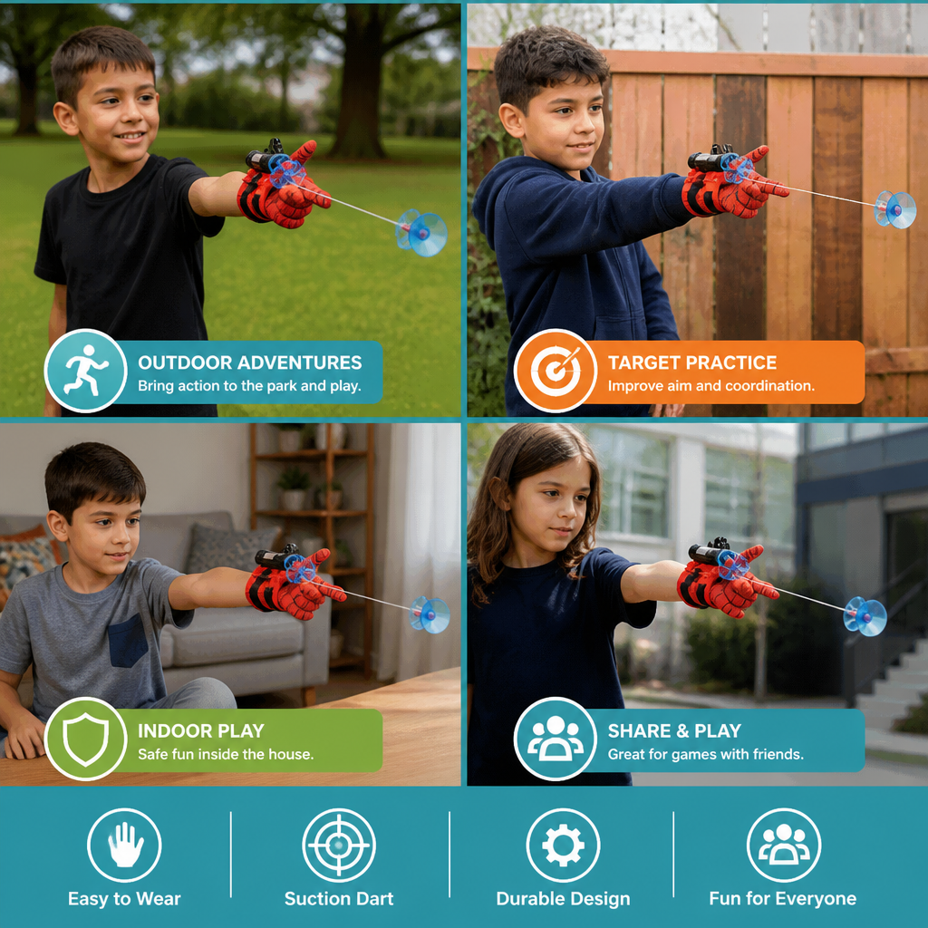 Superhero Web Launcher Glove Set – Wrist String Shooter with Suction Darts