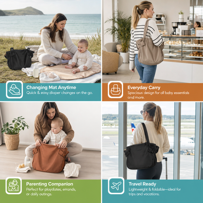 2-in-1 Folding Diaper Bag & Changing Mat – Lightweight & Spacious Travel Tote for Moms