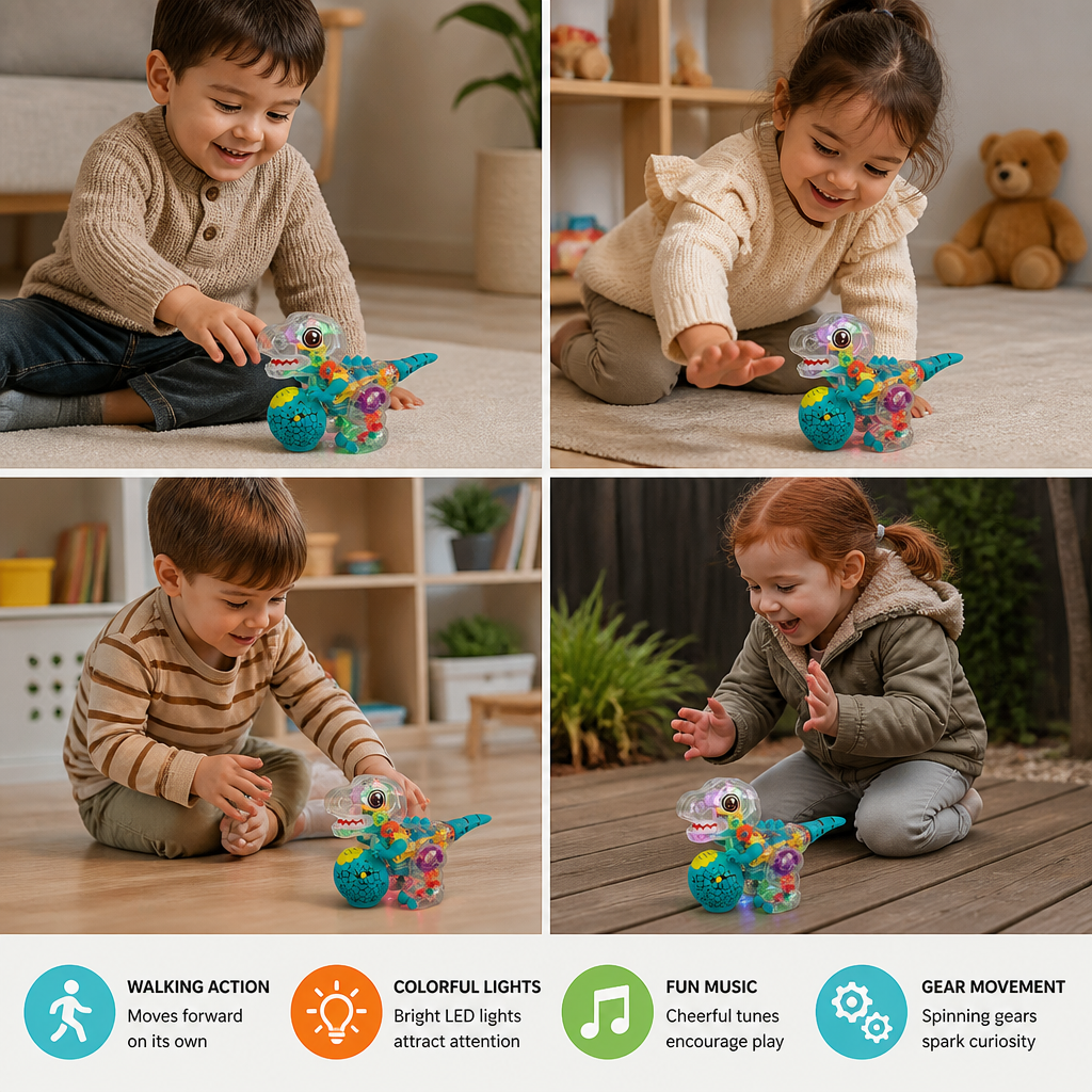 Interactive Light-Up Gear Dinosaur Toy with Music & Walking Action