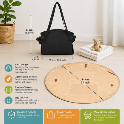 2-in-1 Folding Diaper Bag & Changing Mat – Lightweight & Spacious Travel Tote for Moms