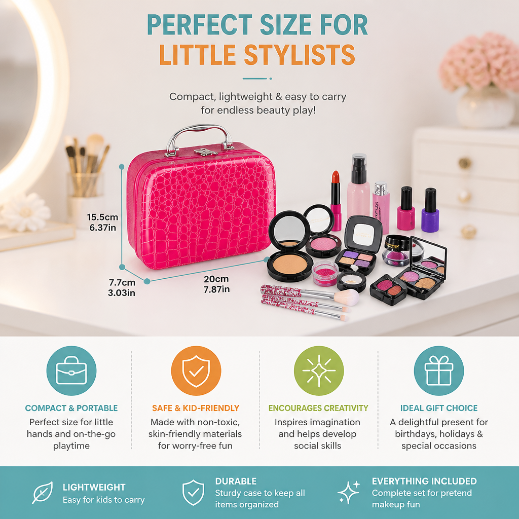 Make-up Play Set for Girls – Safe Kids Cosmetic Set with Practical Bag
