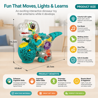 Interactive Light-Up Gear Dinosaur Toy with Music & Walking Action