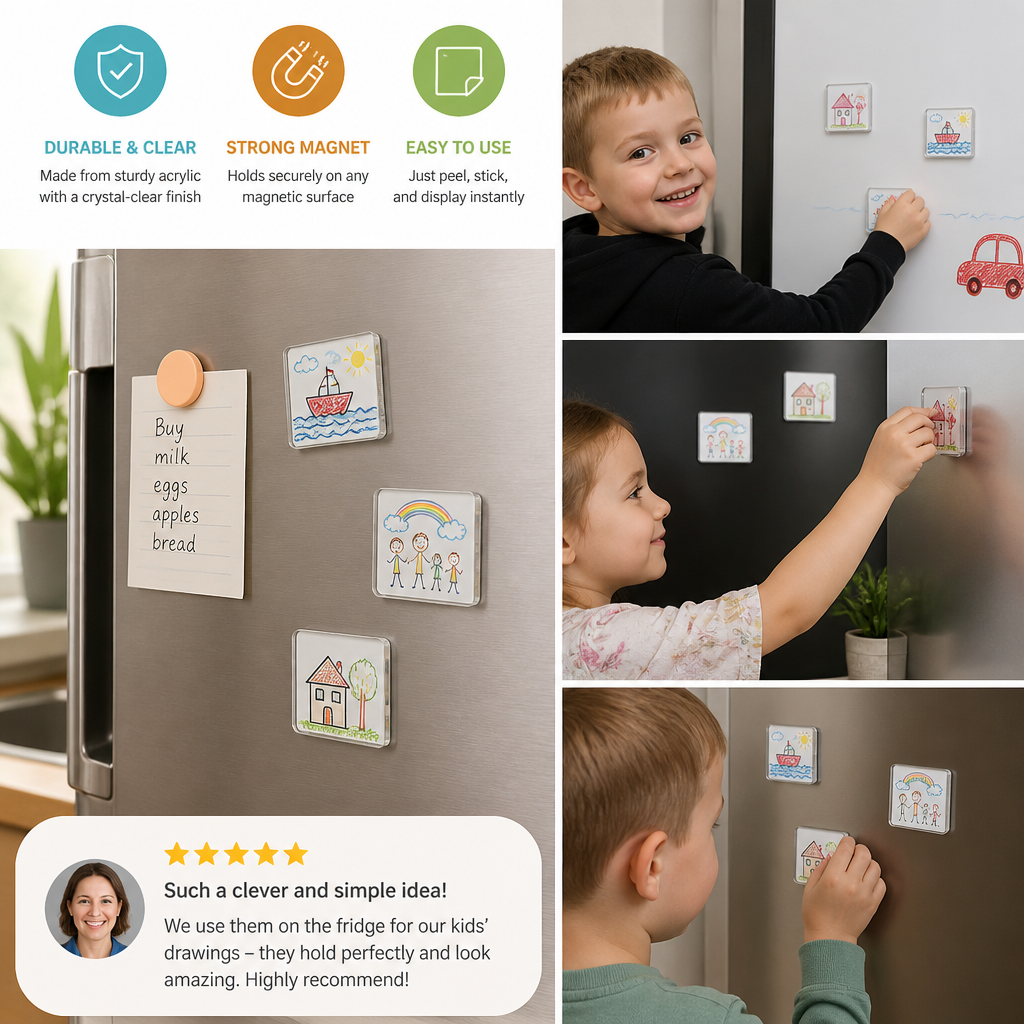 Clear Acrylic Magnetic Photo Frames with Adhesive Backing