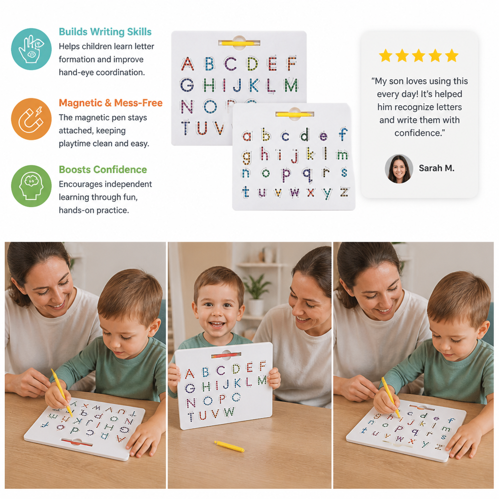 2-in-1 Magnetic Letter Tracing Board for Uppercase & Lowercase Writing Practice