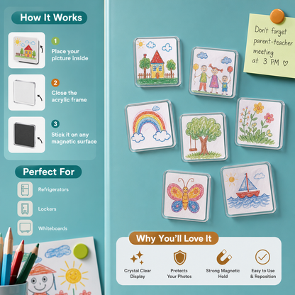 Clear Acrylic Magnetic Photo Frames with Adhesive Backing